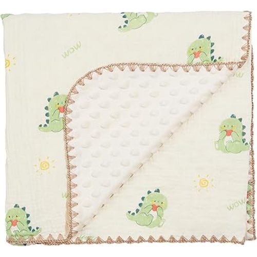 Baby Blanket Double Layer Cotton 40 x 40 Soft Receiving Blanket with Pattern Machine Washable Dinosaur