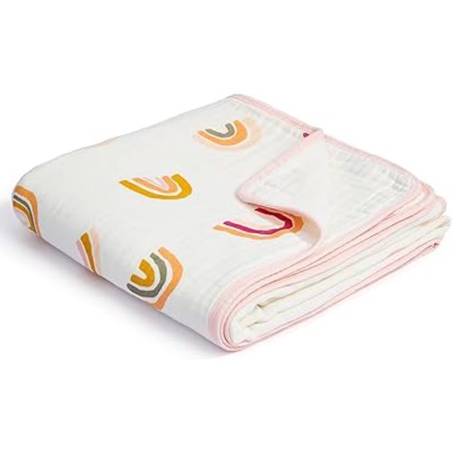ZPECC Muslin Toddler Blanket Thicker, 47x47 Organic Cotton Kids Quilt Hypoallergenic for Baby Essentials Crib Stroller Daycare Cot, Rainbow