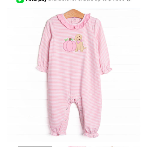 Pumpkin Pup Applique Ruffle Romper, Pink – Stitchy Fish