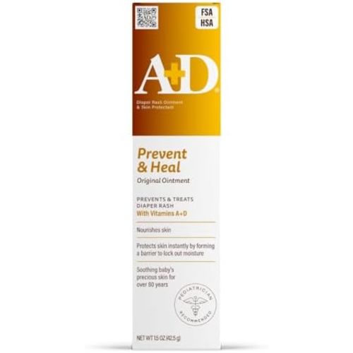 A+D Original Diaper Rash Ointment - Prevents & Protects Against Diaper Rash - Moisturizing Skin Protectant With Vitamins A & D - Healing Skin Ointment for Dry and Cracked Skin - 1.5oz
