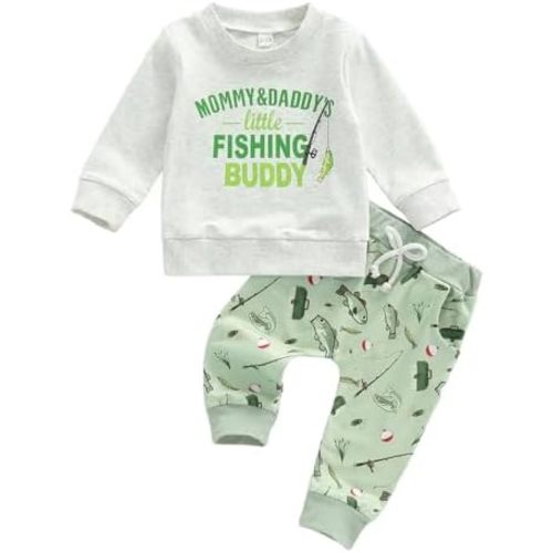 Kupretty Toddler Baby Boy Clothes Fishing Outfit Fish Crewneck Pullovers Sweatshirt + Graphic Pants 6 12 18 24 Month 2T