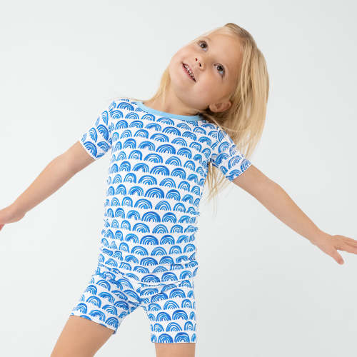 Blue Rainbows Two-Piece Short Sleeve & Shorts Pajama Set - Little Sleepies