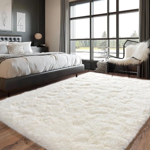 LOVEVOOK 4x6 Feet Cream White Area Rugs for Living Room Bedroom, Non-Slip Fluffy Soft Shag Rug, Plush Carpet for Home Dorm Decor Aesthetic