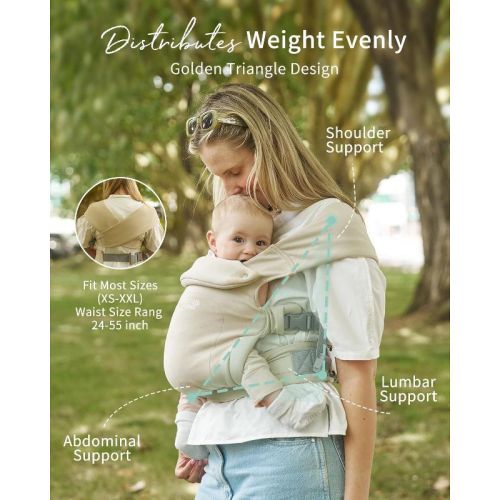 GROWNSY Baby Carrier Newborn to Toddler, Cozy Baby Wraps Carrier, Ergonomic Baby Carrier with Head Support, Cream