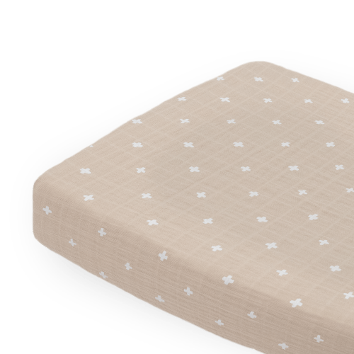 Cotton Muslin Changing Pad Cover - Taupe Cross