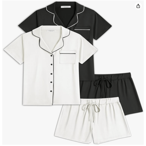 Ekouaer Womens Pajamas Set 2 Pack Button Down Summer Sleepwear Short Sleeve Comfy Pjs Loungewear Set