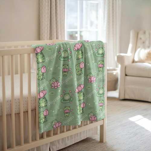 Personalized Frog Baby Blanket, Cutecore Baby Gift, Customizable Floral Baby Blanket, Custom Baby Blanket for Baby Girl