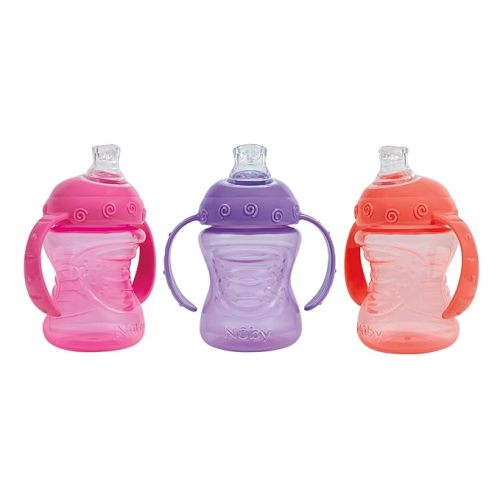 3-Pack Two-Handle No-Spill Super Spout Grip N' Sip Cup, 8oz, 3 PK - Coral, Pink, Purple