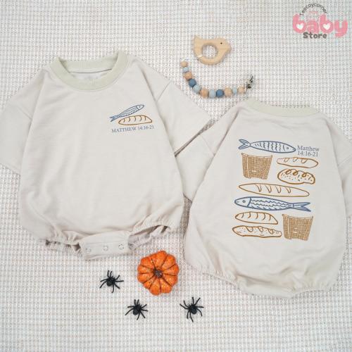 Christian Baby Romper, Baby Shower Gift, Cute Natural Baby Romper, Christian Clothes, Fish and Bread Baby Romper, Baby Shower Fishing Theme