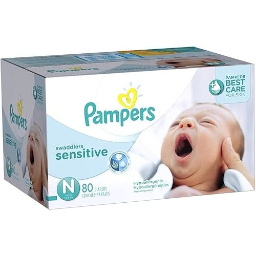 Pampers Swaddlers Sensitive Disposable Diapers Newborn Size 0 (> 10 lb), 80 Count, Super