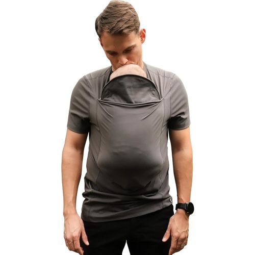 Lalabu The Dad Shirt | Hands-Free Baby Carrier for Dad with Kangaroo Pouch | Engineered for Bonding, Safety, & Comfort for Newborns Up to 15 Lbs. | CPSC Compliant - Simple Gray - Large