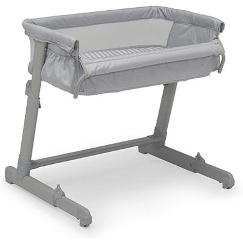 GAP babyGap Whisper Bedside Bassinet Sleeper with Breathable Mesh and Adjustable Heights - Lightweight Portable Crib - Made with Sustainable Materials, Grey Stripes