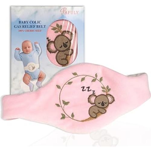 Baby Colic Gas and Upset Stomach Relief for Newborns-100% Cherry Seed-Heated Tummy Wrap-Colic Baby Swaddling Belt for Natural Relief–Soothing and Calming (Pink)