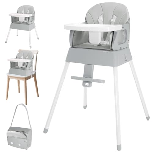 BOSEDSANG 4-in-1 Baby High Chair, Convertible Highchair for Babies and Toddlers, Portable High Chair with Foldable Design, Booster Seat for Kitchen, Dining & Outdoor Use, Easy to Clean & Storage(Grey)