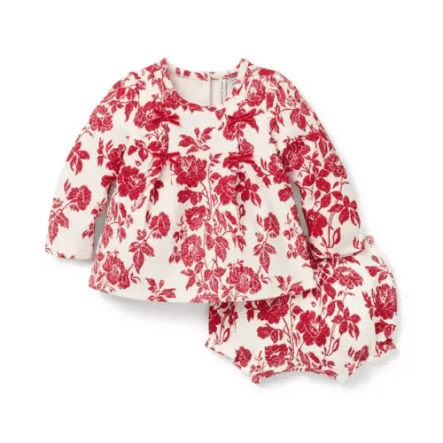 Baby Maroon Berry Floral The Floral Quilted Bow Matching Baby Set by Janie and Jack
