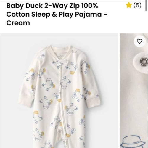 Baby Duck 2-Way Zip 100% Cotton Sleep & Play Pajama - Cream | Carter's