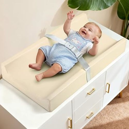 Mallify Baby Changing Pad, Waterproof & Wipeable Vegan Leather Diaper Changing Mat, Thick Soft & Non-Slip Changing Pad for Dresser, Changing Table (Beige)