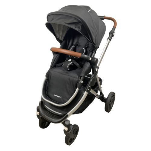 Mockingbird Single 2.0 Stroller, 2024, Black, Silver With Penny Leather, Watercolor Drops
