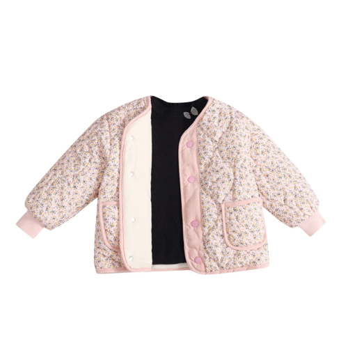 Odeerbi Toddler Girls Winter Coat Fleece Lined Quilted Puffer Jacket Thermal Padded Coats Children's Floral Outerwear with Pocket Cotton Padded Cardigan Toddler Clothes Pink