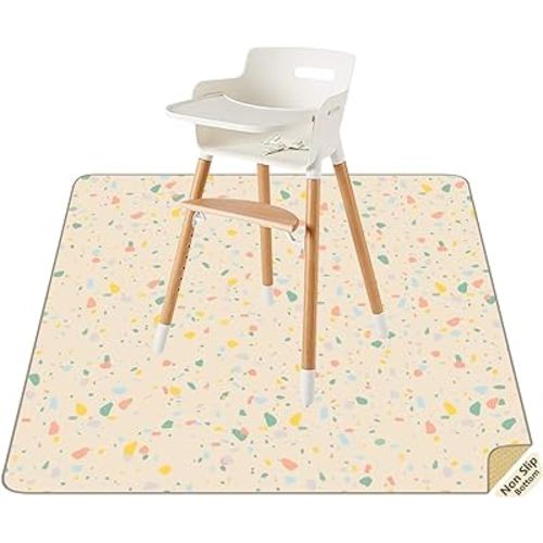 Splat Mat for Under High Chair/Arts/Crafts by CLCROBD, 51" Baby Anti-slip Food Splash and Spill Mat for Eating Mess, Waterproof Floor Protector and Table Cloth (Beige)