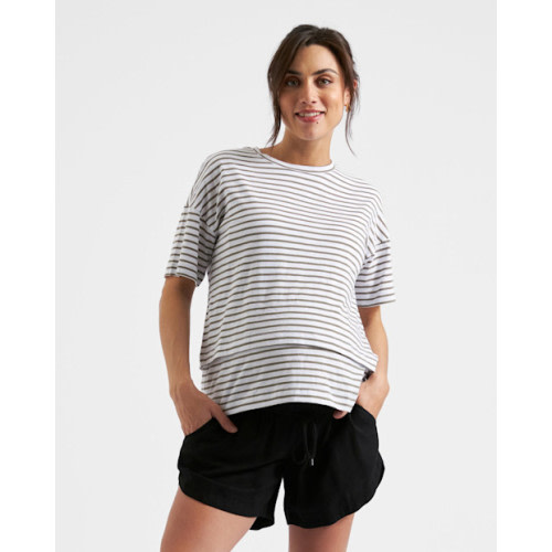 Ripe Maternity Claudette Short Sleeve Striped Nursing Tee