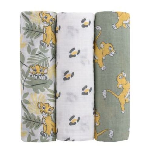 NoJo Disney Lion King Sage, Yellow, and White 3 Piece Muslin Swaddle Baby Blanket Set