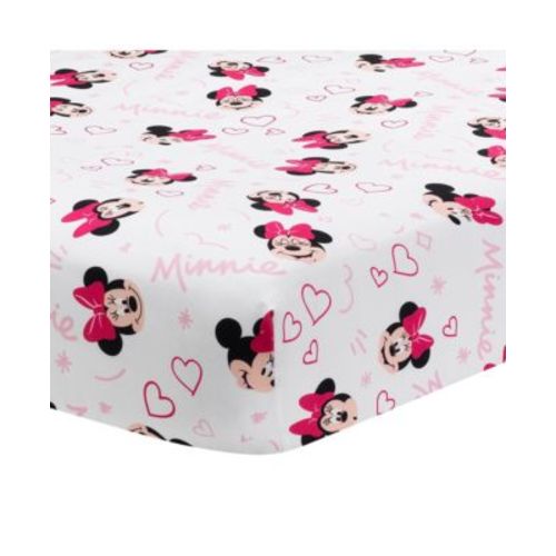Disney Baby Minnie Mouse Love White/Pink Heart Fitted Crib Sheet