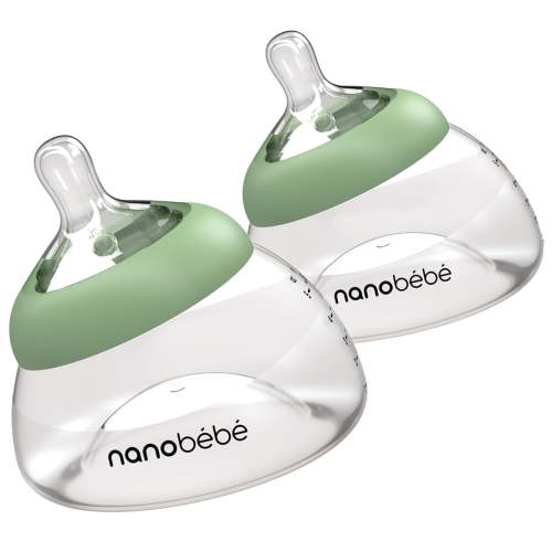 Nanobebe Breastmilk Bottle, Breastfeeding Newborn Breast Like, Anti Colic, Perfect Latch, Preserves Breast Milk nutrients, Twin-Pack Sage