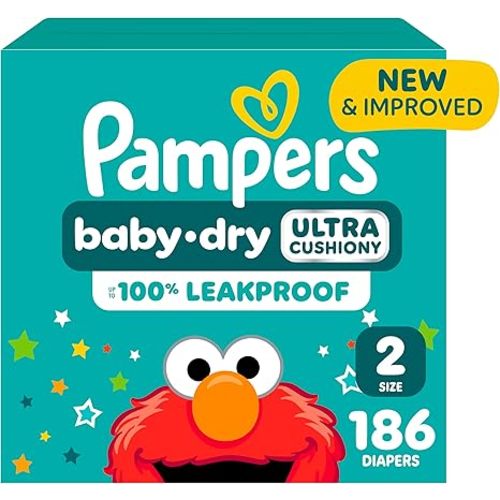 Pampers Diapers - Baby Dry - Size 2, 186 Count, Absorbent Disposable Infant Diaper (Packaging May Vary)