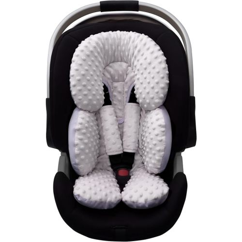 Pro Goleem Infant Car Seat Head Neck Body Support, Ultra-Soft Minky and Microfiber Newborn Car Seat Strap Pads, Perfect for CarSeat, Stroller, 2-in-1 Reversible, for Boys and Girls, Gray