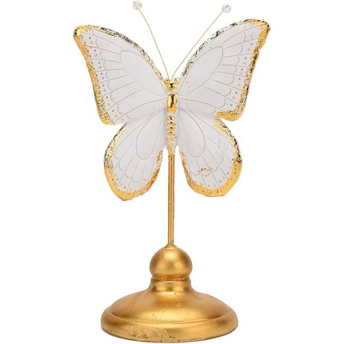 BRABUD Resin Butterfly Statue Gold & White Modern Home Bedroom Desk Shelf Decor Wedding Gifts Collection 9.1''(H) TQSHBS32
