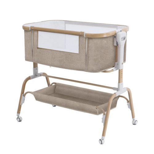 Isabelle & Max™ Bedside Sleeper Bassinet, Detachable Portable Baby Bassinet With Rocking Function, 8-level Height Adjustable Newborn Bed, Breathable Mesh, Storage Basket & Rotating Mobile Toy, Khaki - Wayfair Canada