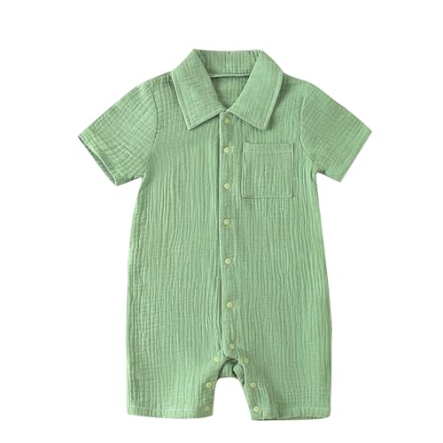 Afunbaby Baby Boy Romper Short Sleeve Button Down Shirt Onesie Jumpsuit Shorts Summer Clothes Outfit Newborn Infant