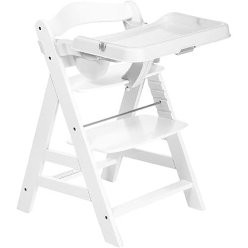 hauck Alpha+ Grow Along Adjustable Wooden Booster High Chair, Beachwood, White and High Chair Tray Table for Wooden Alpha+ & Beta+, White