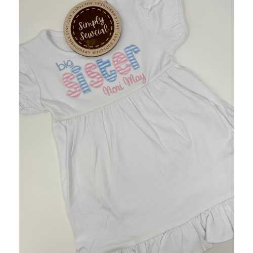 SHORT SLEEVE Big Sister Applique Dress/ Sister Embroidered Dress/ Personalized Applique Ruffle Dress/ Custom Dress