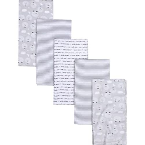 Gerber Boys and Girls Newborn Infant Baby Toddler Nursery 100% Cotton Flannel Receiving Swaddle Blanket, Sheep Grey, Pack of 5