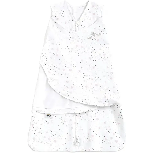 HALO 100% Cotton Sleepsack Swaddle, 3-Way Adjustable Wearable Blanket, TOG 1.5, Midnight Moons Pink, Newborn, 0-3 Months