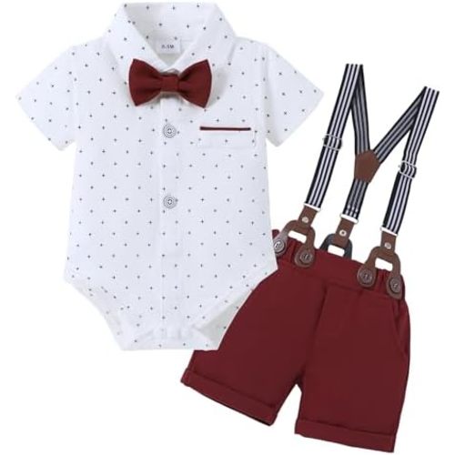 ZOEREA Baby Boy Clothes Suit Infant Short Sleeve Gentleman Outfits Dress Shirt+Bowtie+Suspender Shorts 0-18M