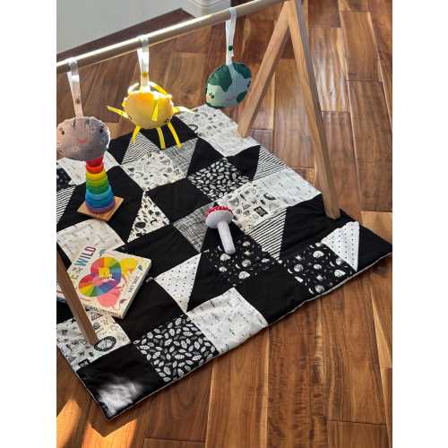 Woodland Quilted Baby Play Mat: Black & White Nursery Tummy Time Mat