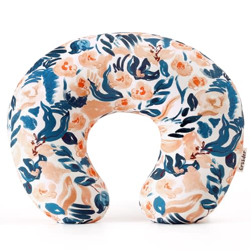 GRSSDER Reversible Nursing Pillow Cover, Ultra Soft Stretchy Minky Removable Nursing Covers Fitted for Breastfeeding Pillows Snug and Safe, Blush Flora