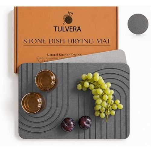 Stone Dish Drying Mat for Kitchen Counter – Diatomaceous Earth Drying Mat | Fast-Absorbing, Minimalist Design, Durable Diatomite | Non-Slip, Heat Resistant, Easy-to-Clean | USA Brand | 15.7”x11.8”