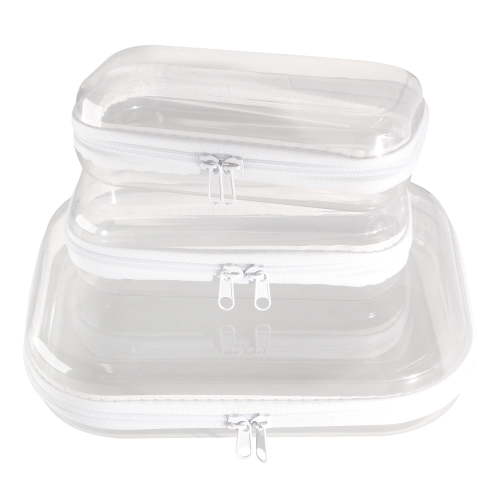 3 Pcs Clear Hard Shell Zipper Case, Transparent Waterproof Makeup Bag, Portable Travel Storage Organizer Pouch for Toy, Cosmetics, Stationery (2 Sizes)