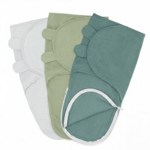 Swaddle Blankets for Baby Girl & Boy with Easy Access Zipper for Diaper Changes Set of 3 - Large (3-6 Months) - Stone, Sage, Azul