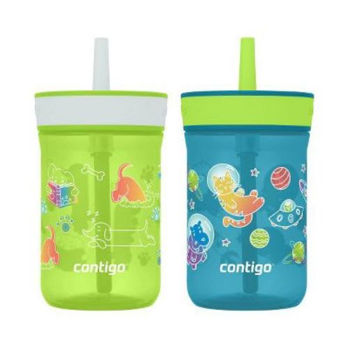 Contigo Kids’ Leighton Straw Tumbler with Spill-Proof Lid, 14oz., 2 Pack