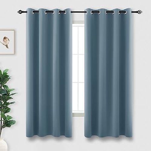 KOUFALL 52x63 Inch Length Stone Blue Blackout Curtains for Living Room