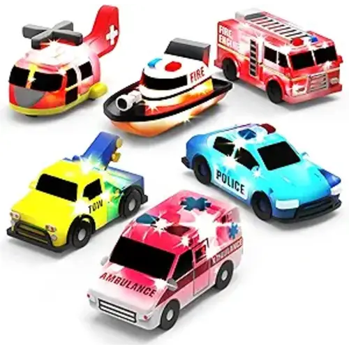 Tub Works® Emergency™ Cars Light Up Bath Toys, 6 Pack | Water-Activated Light Up Toys Flash & Change Color | Soft, Squeezable Baby & Toddler Bath Toys | Sensory Toys with Bath Lights for Kids Bath