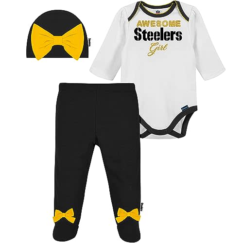 Gerber NFL baby girls 3 Pack Bodysuit Registry Gift Set Footed Pant and Cap