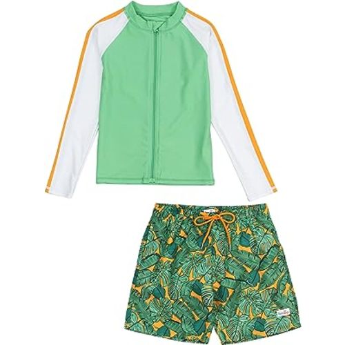 SwimZip Boys' Long Sleeve Rash Guard & Swim Shorts Set - UPF 50+ Sun Protection