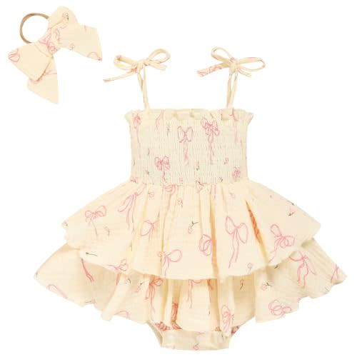 TITKKOP Baby Girl Summer Outfits Infant Double Romper - Sleeveless Bodysuit & Cake Smash Outfit