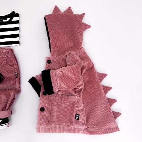 Kids Cord Coat with Dinosaur Dino Hood - Dusky Pink – Skeletots